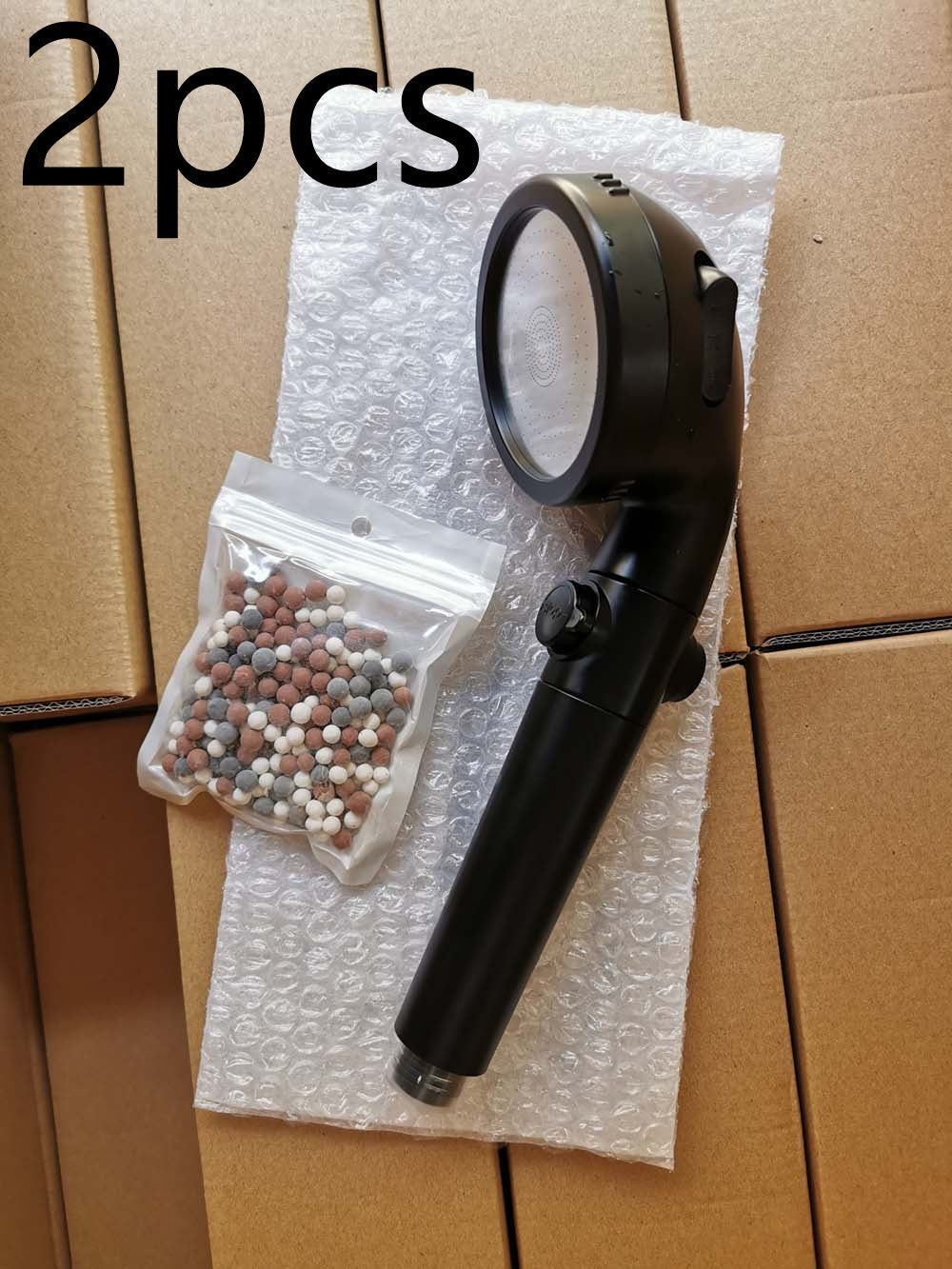 Shopi Vella black negative ion shower head with mineral balls for home storage and water purification