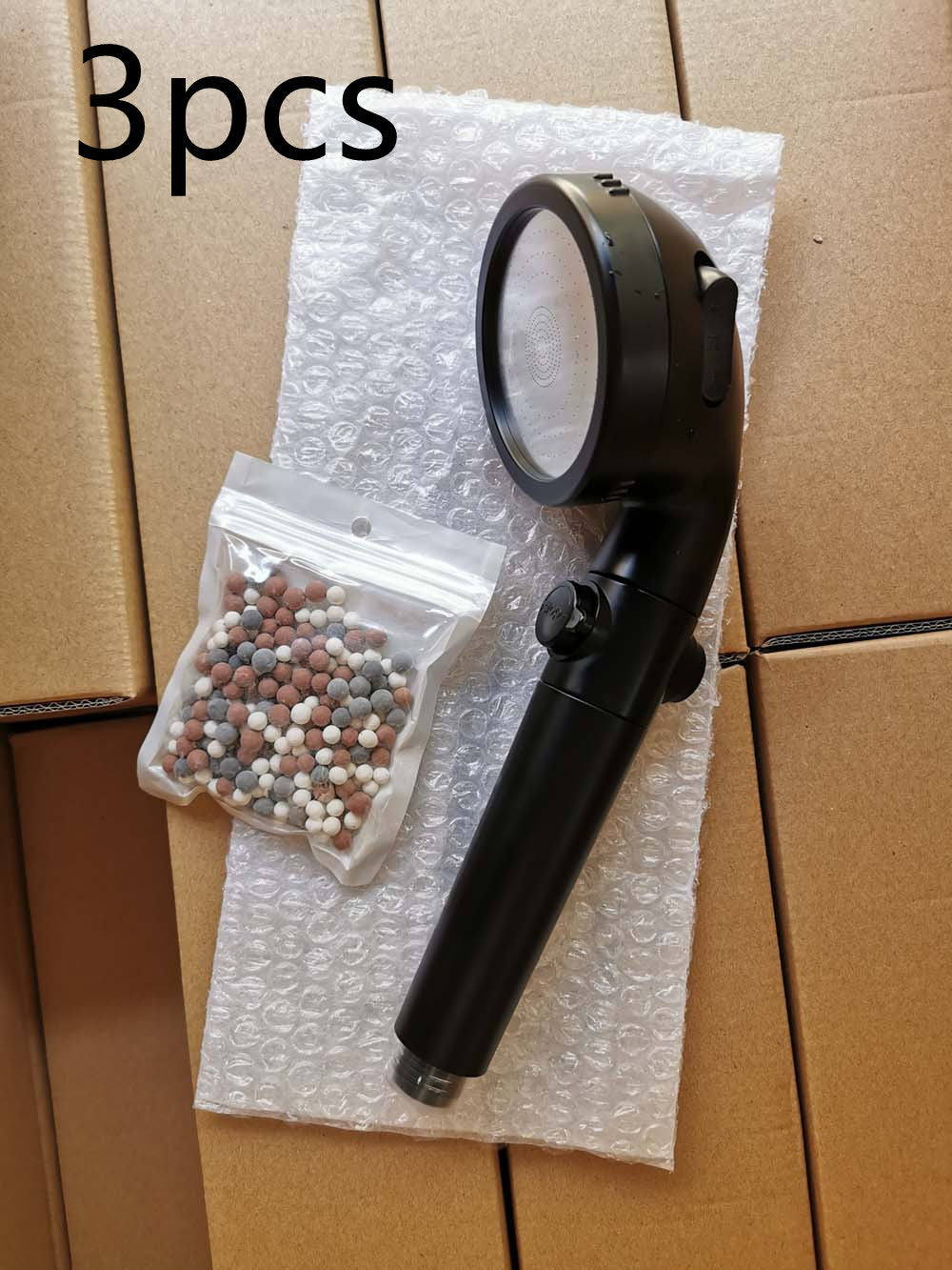 Shopi Vella black negative ion shower head with mineral bead filter 3pcs set for home storage