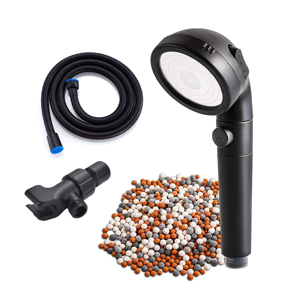 Shopi Vella negative ion shower head kit with hose, holder, and mineral balls for home storage