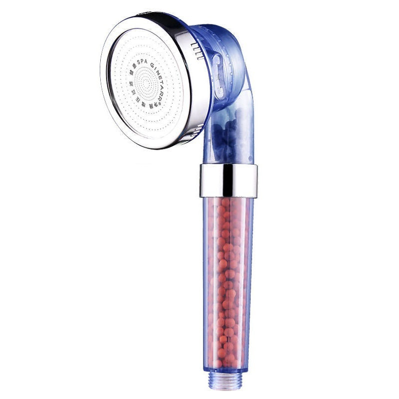 Shopi Vella negative ion shower head with transparent handle and red mineral beads for home use