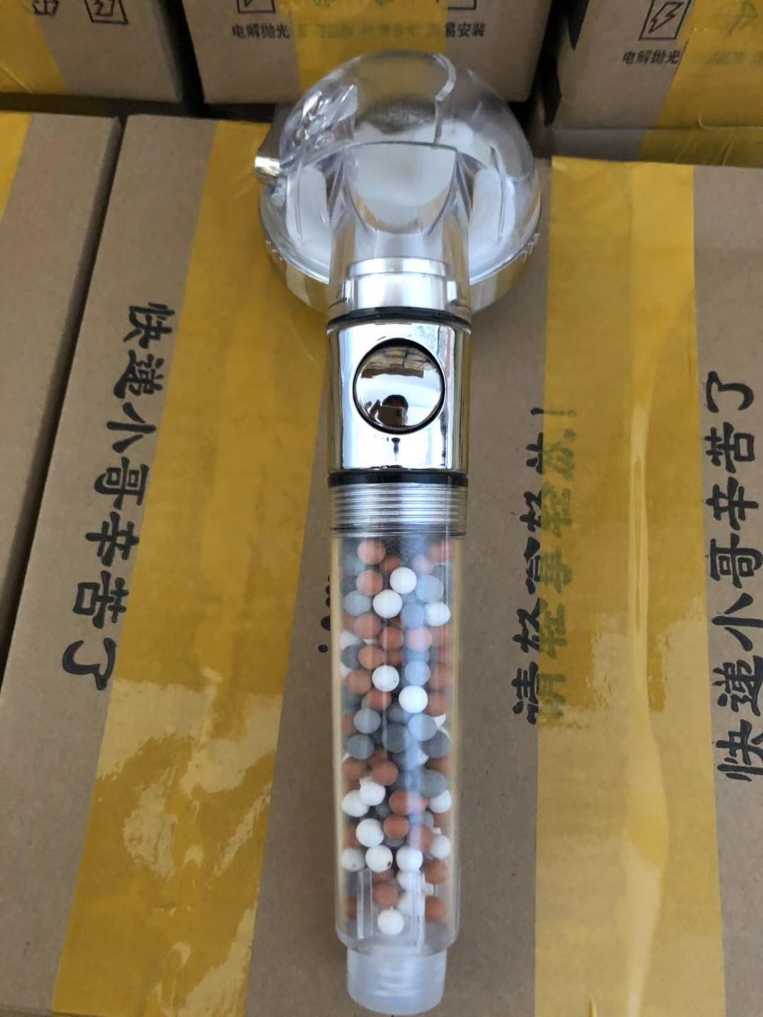 Shopi Vella negative ion shower head with transparent handle and mineral ion beads for home storage