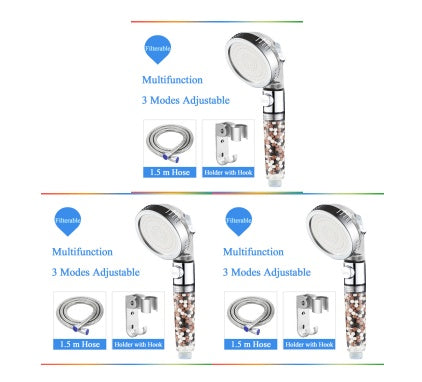 Shopi Vella negative ion shower head with 1.5 meter hose and multifunction 3 modes adjustable spray