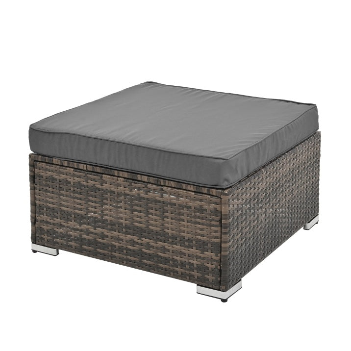 Outdoor wicker patio furniture set single ottoman with gray cushion and woven rattan base