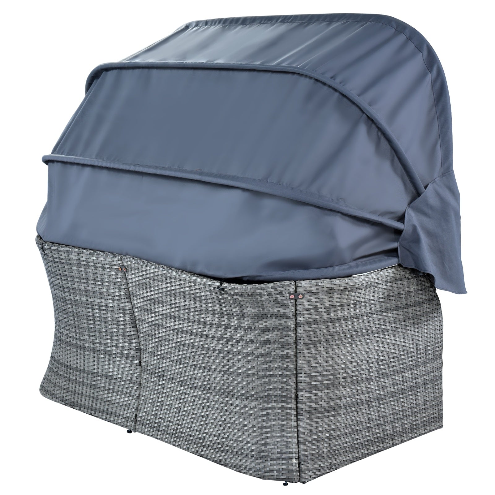 Shopi Vella outdoor bed with gray wicker frame and adjustable canopy in patio furniture set for backyard lounging