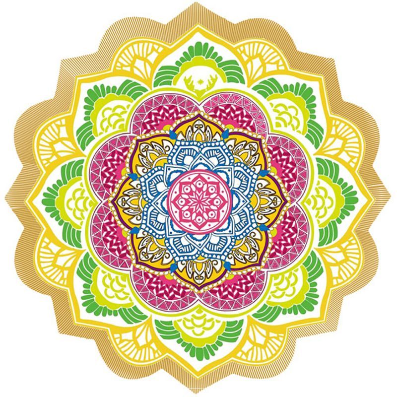 Shopi Vella polygon yoga mat round with colorful mandala design for home storage and yoga practice