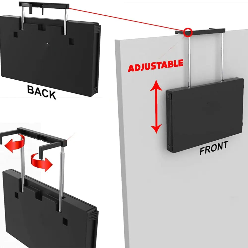 Adjustable portable LED makeup mirror in black with foldable design and hanging capability