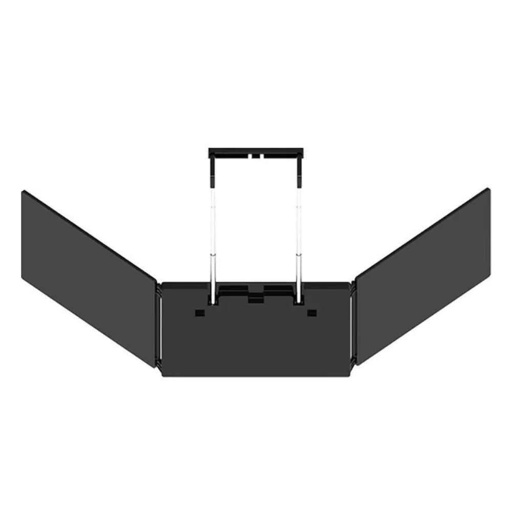 Black portable LED makeup mirror with foldable side panels and adjustable stand for easy use