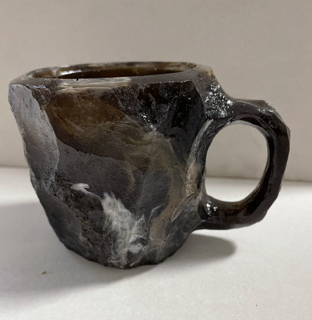Shopi Vella resin crystal coffee mug with a dark, faceted textured design for unique kitchen storage