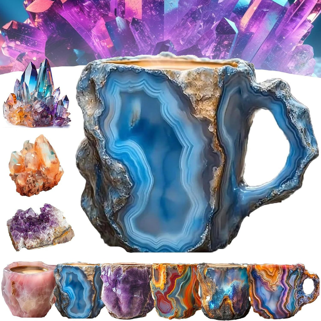 Shopi Vella resin crystal coffee mug with blue agate design and natural stone textures