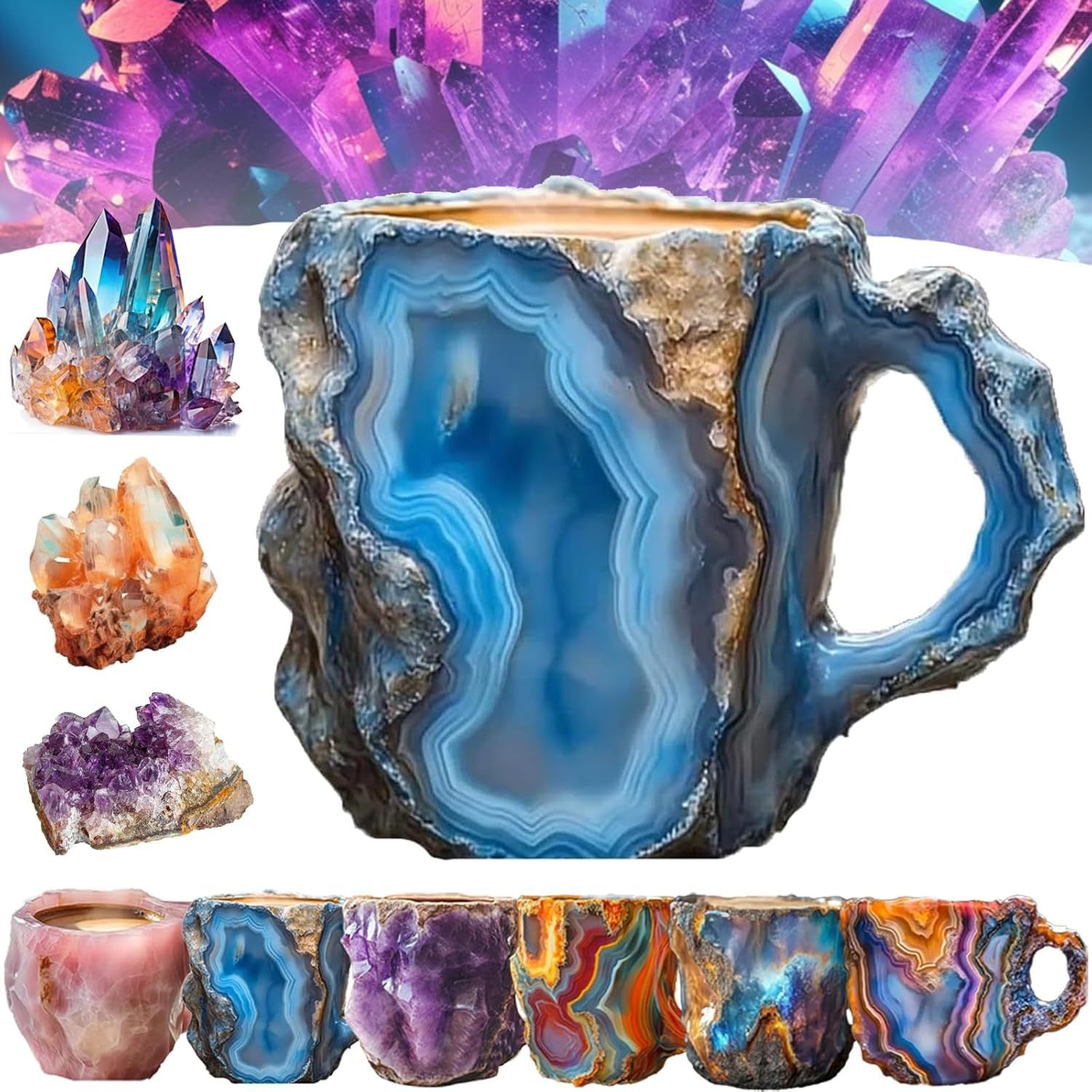 Shopi Vella resin crystal coffee mug with blue agate design and natural stone textures