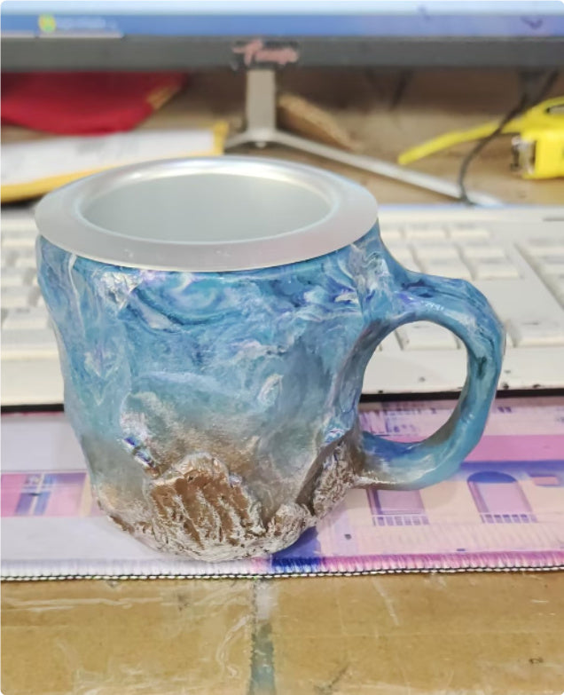 Shopi Vella resin crystal coffee mug with blue and brown textured design for kitchen storage