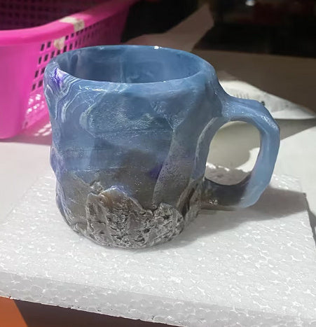 Shopi Vella resin crystal coffee mug with blue and gray textured design for kitchen storage