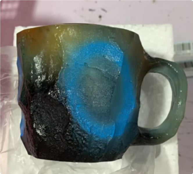 Shopi Vella resin crystal coffee mug with blue and black textured design for kitchen storage