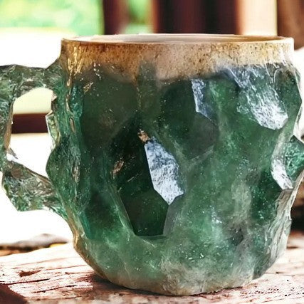 Shopi Vella resin crystal coffee mug with green crystal-like texture and unique handcrafted design