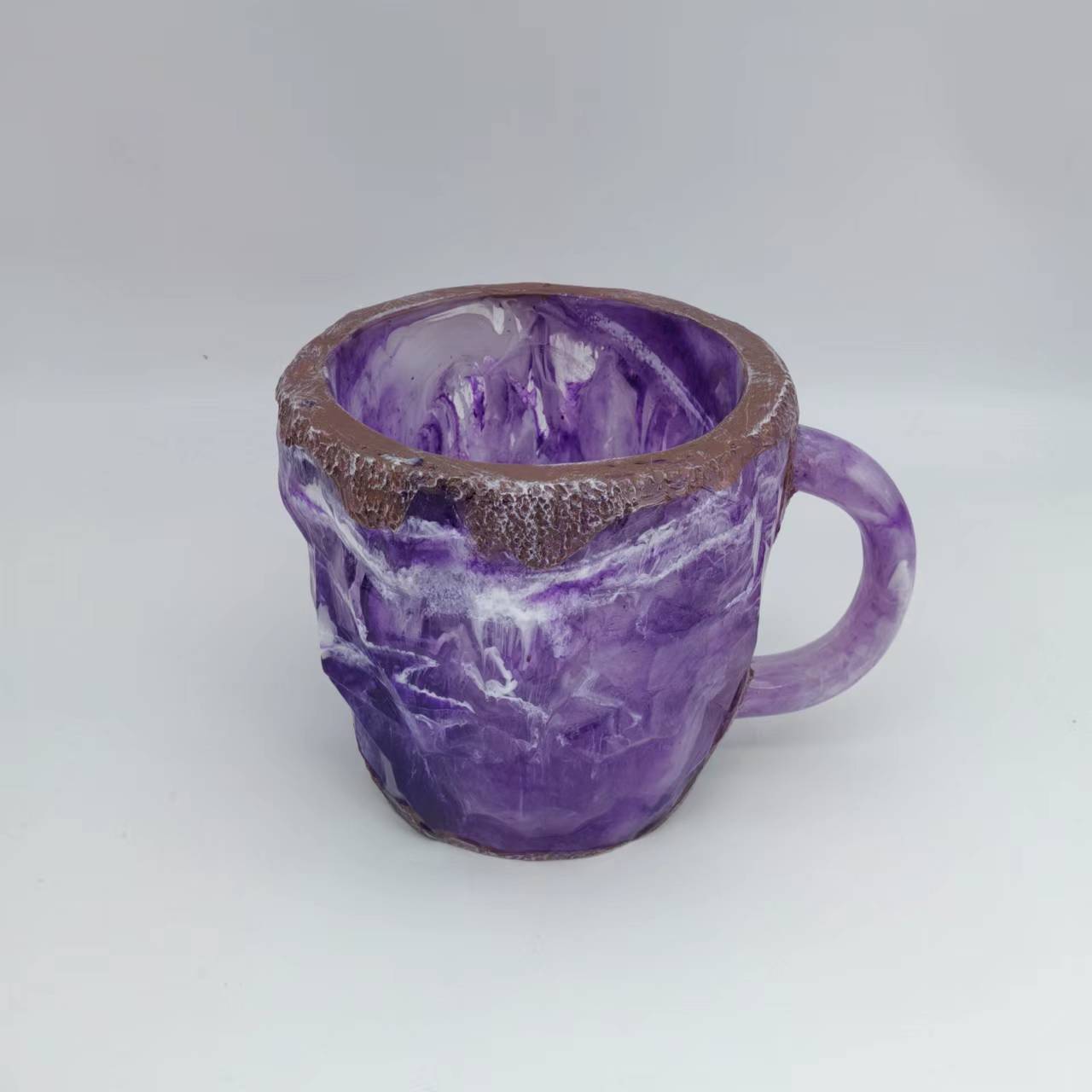 Shopi Vella purple resin crystal coffee mug with textured rugged design for kitchen storage
