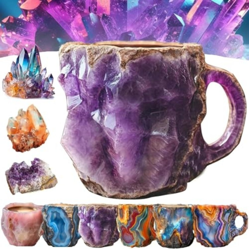 Shopi Vella resin crystal coffee mug with purple amethyst design for unique kitchen storage