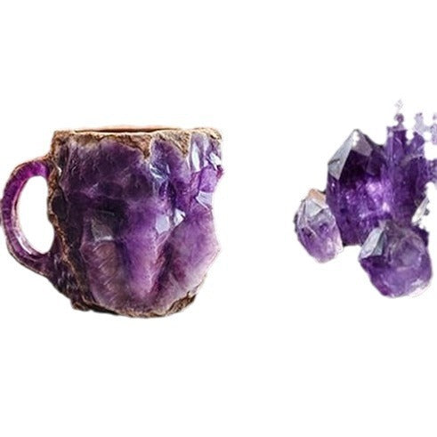 Shopi Vella resin crystal coffee mug in purple with a textured, natural amethyst design
