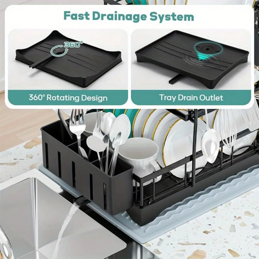 Shopi Vella rust proof kitchen dish drainer with fast drainage system and 360 rotating tray drain outlet