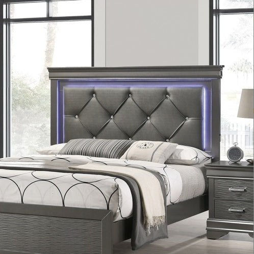 Shopi Vella solid wood LED bedroom furniture bed with tufted headboard and modern design