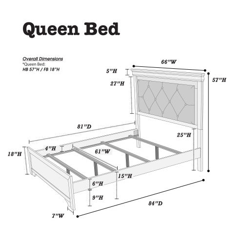 Shopi Vella queen bed frame blueprint with detailed dimensions for solid wood LED bedroom furniture