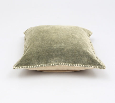 Shopi Vella stonewashed velvet throw pillow pillow case in soft green with stitched edges