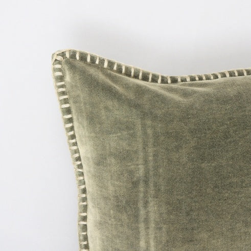 Shopi Vella stonewashed velvet throw pillow case in muted green with detailed stitched edges