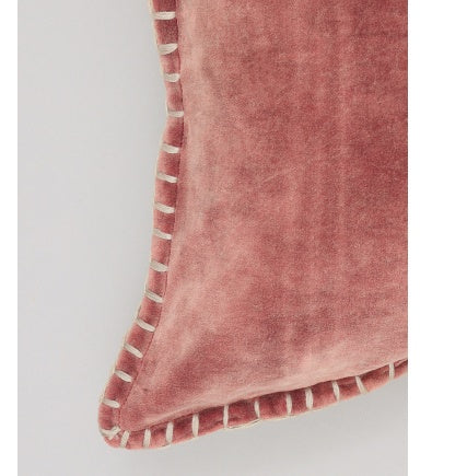 Shopi Vella stonewashed velvet throw pillow case in soft dusty rose with stitched edge detail