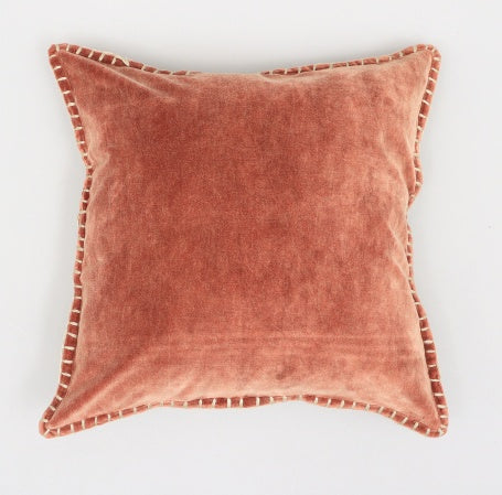 Shopi Vella stonewashed velvet throw pillow in soft rust color with stitched border detailing