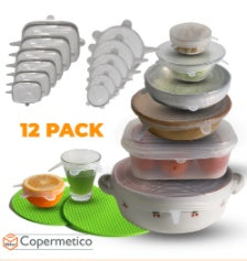 Shopi Vella 12 pack stretch silicone food covers in various sizes for airtight kitchen storage