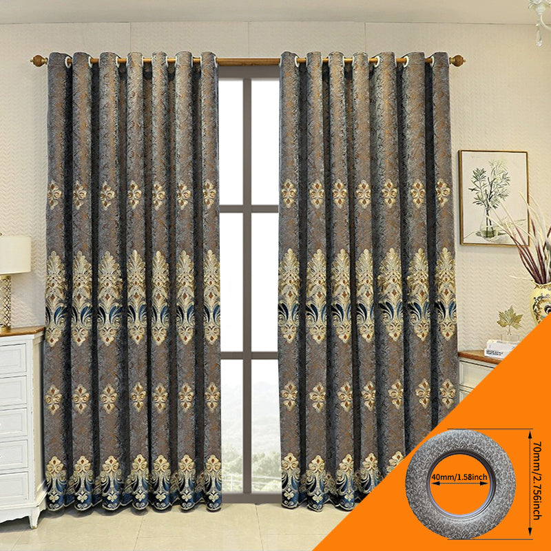 Shopi Vella vintage blackout bedroom curtains with floral pattern and grommet top in gray and beige tones