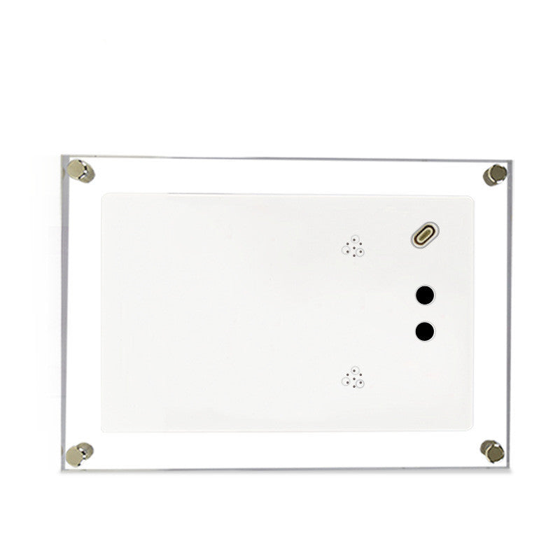 Shopi Vella vertical digital photo frame with battery shown from the back with mounting hardware