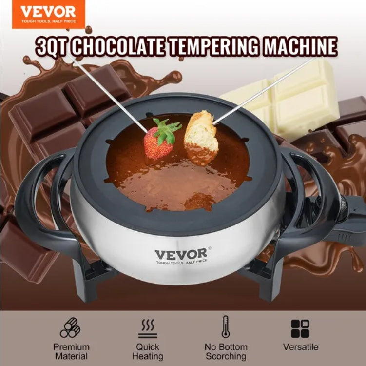 Vevor 3QT chocolate tempering fondue pot with temperature control for melting and dipping