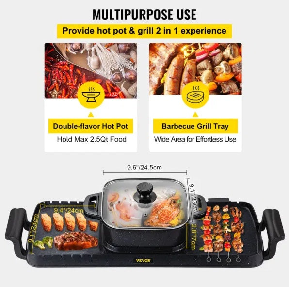 Shopi Vella multifunctional teppanyaki grill pot with double-flavor hot pot and barbecue grill tray for home cooking