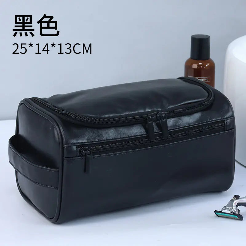 Black vintage waterproof makeup bag with zipper and side handle 25x14x13 cm