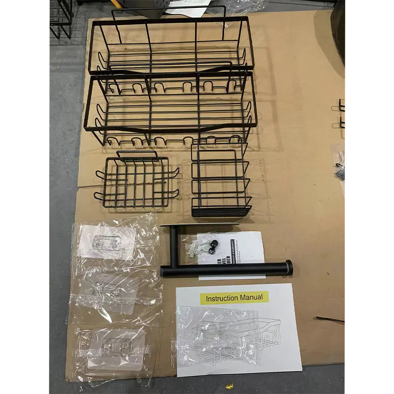 Shopi Vella Wall-Mounted Shower Storage Rack Set - Durable Black Metal