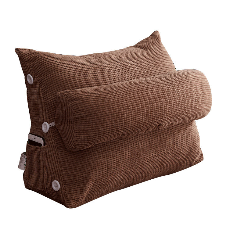 Shopi Vella waist backrest pillow in brown with textured fabric and built-in phone pocket