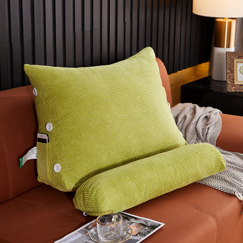 Shopi Vella green waist backrest pillow with removable pillow case on brown sofa