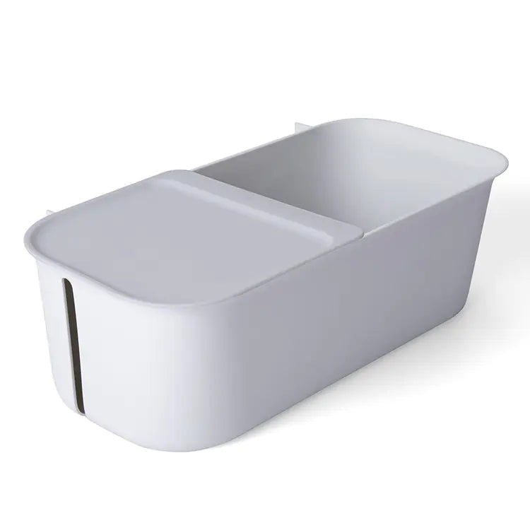 White modern wall mounted bathroom storage rack with dual compartments for organizing toiletries