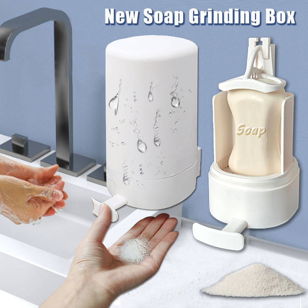 Shopi Vella wall mounted soap grinder dispenser with soap bar and soap powder in bathroom sink setup