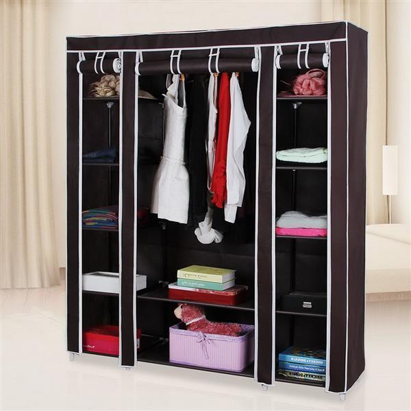 Shopi Vella wardrobe with 5 layers and 12 compartments in black fabric for clothing and storage