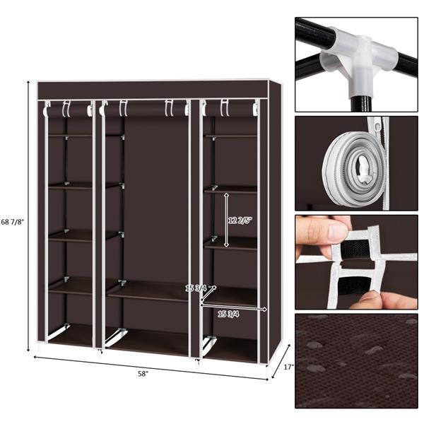Shopi Vella wardrobe with 5 layers and 12 compartments in brown fabric with metal frame