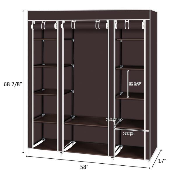Shopi Vella wardrobe with 5 layers and 12 compartments in brown fabric with white trim
