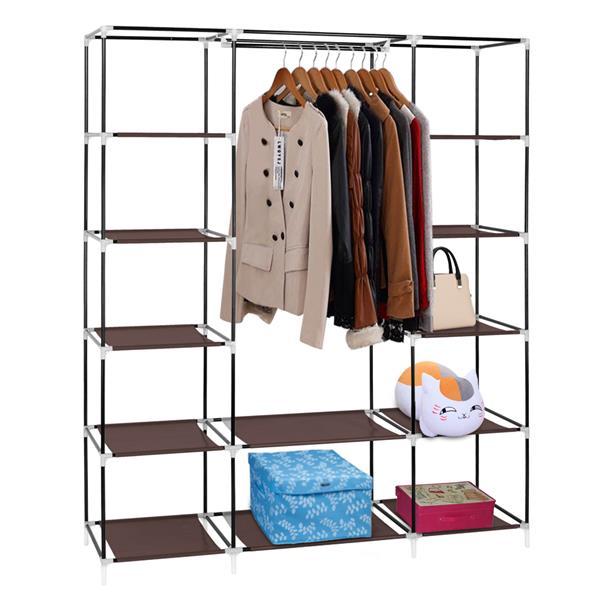 Shopi Vella wardrobe with 5 layers and 12 compartments holding clothes bags and accessories