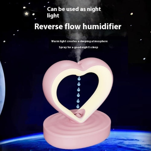 Shopi Vella pink water droplet backflow humidifier shaped like a heart with night light feature