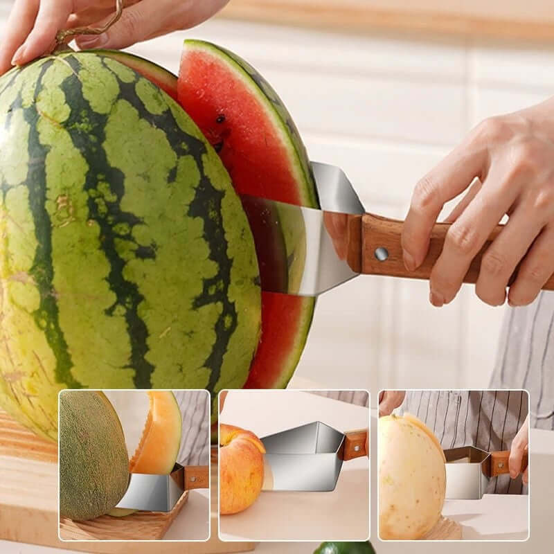Shopi Vella watermelon cutter stainless steel with wooden handle slicing watermelon and other fruits