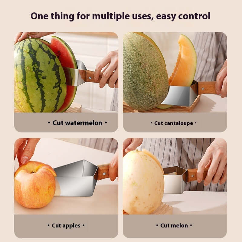 Watermelon cutter stainless steel kitchen tool cutting watermelon cantaloupe apples and melon with wooden handle
