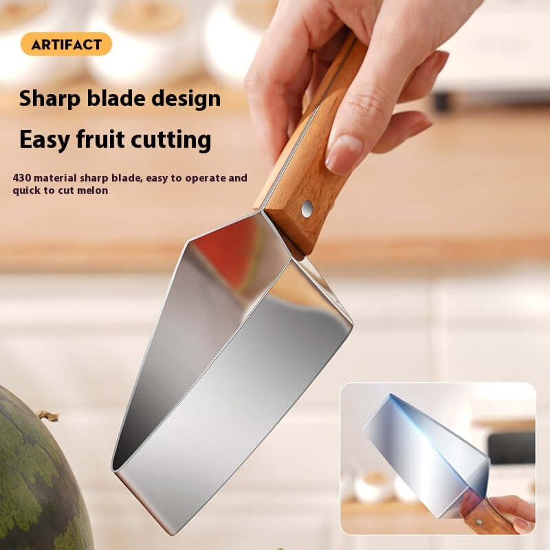 Shopi Vella watermelon cutter stainless steel with sharp blade and wooden handle for easy fruit cutting