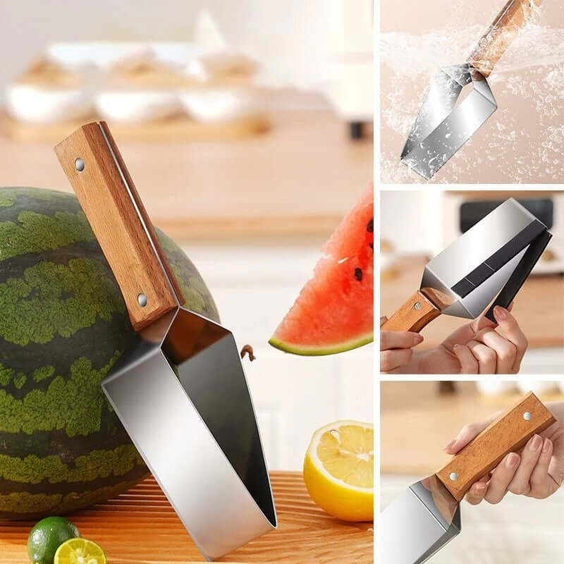 Shopi Vella watermelon cutter stainless steel with wooden handle for easy slicing and kitchen storage