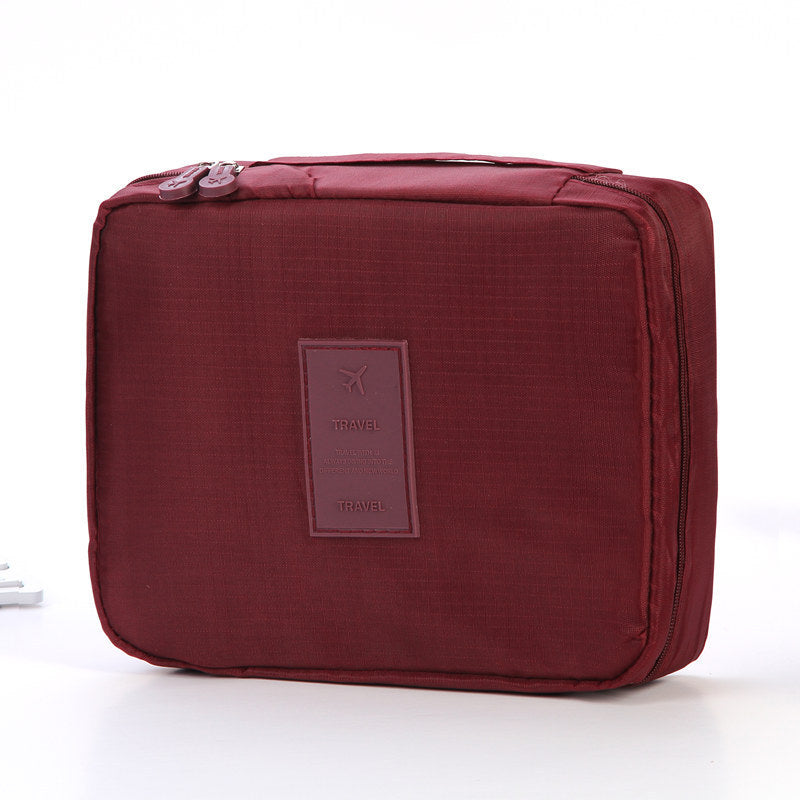 Shopi Vella waterproof cosmetic organizer with pockets in maroon for bathroom storage and travel