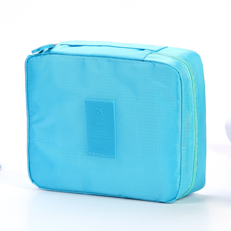 Shopi Vella waterproof cosmetic organizer with pockets in blue for bathroom storage and travel